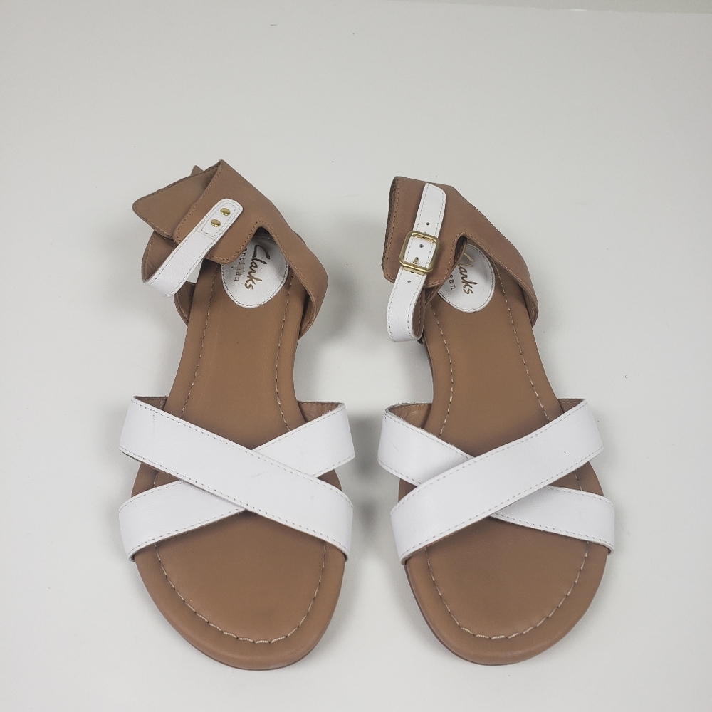 Clark's Flat White Ankle Strap Sandals Size 7